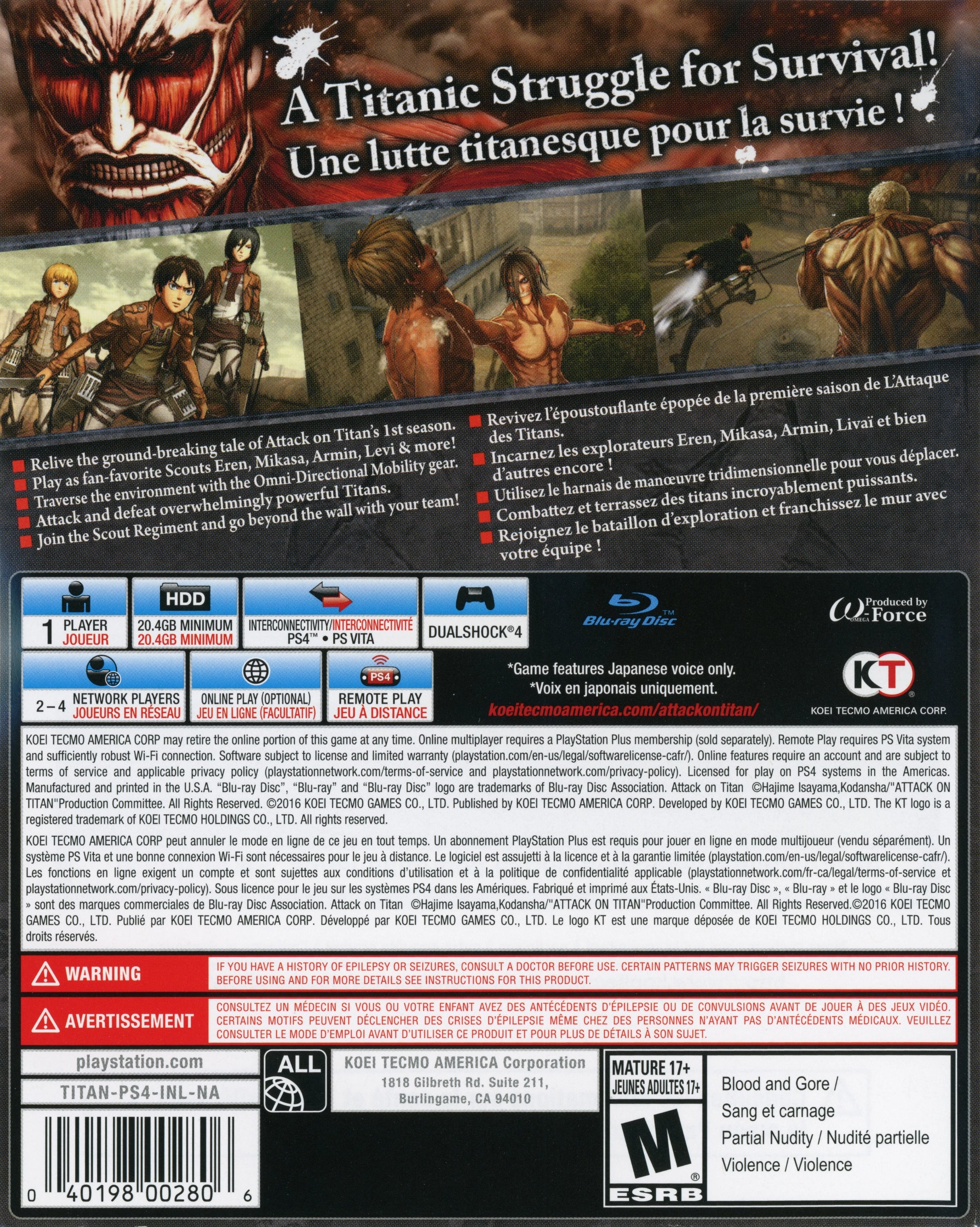 Attack on Titan PS4 - Video Game - Used - CaveGamers - Image 2