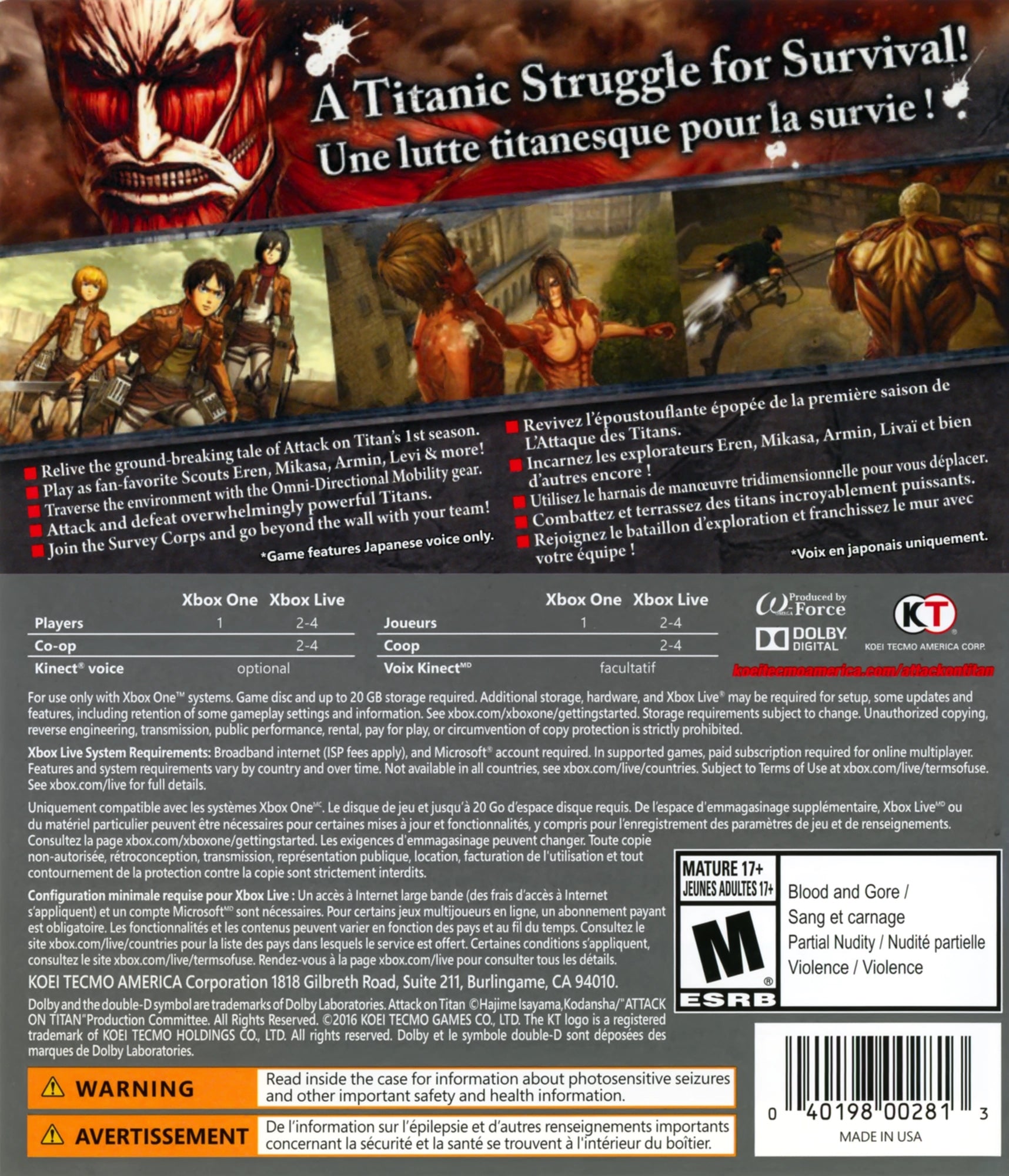 Attack on Titan Xbox One - Video Game - Used - CaveGamers - Image 2