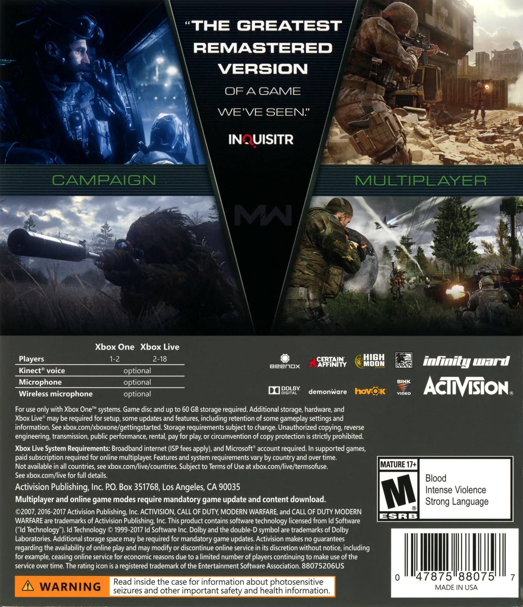 Call of Duty: Modern Warfare Remastered Xbox One - Video Game - Used - CaveGamers - Image 2