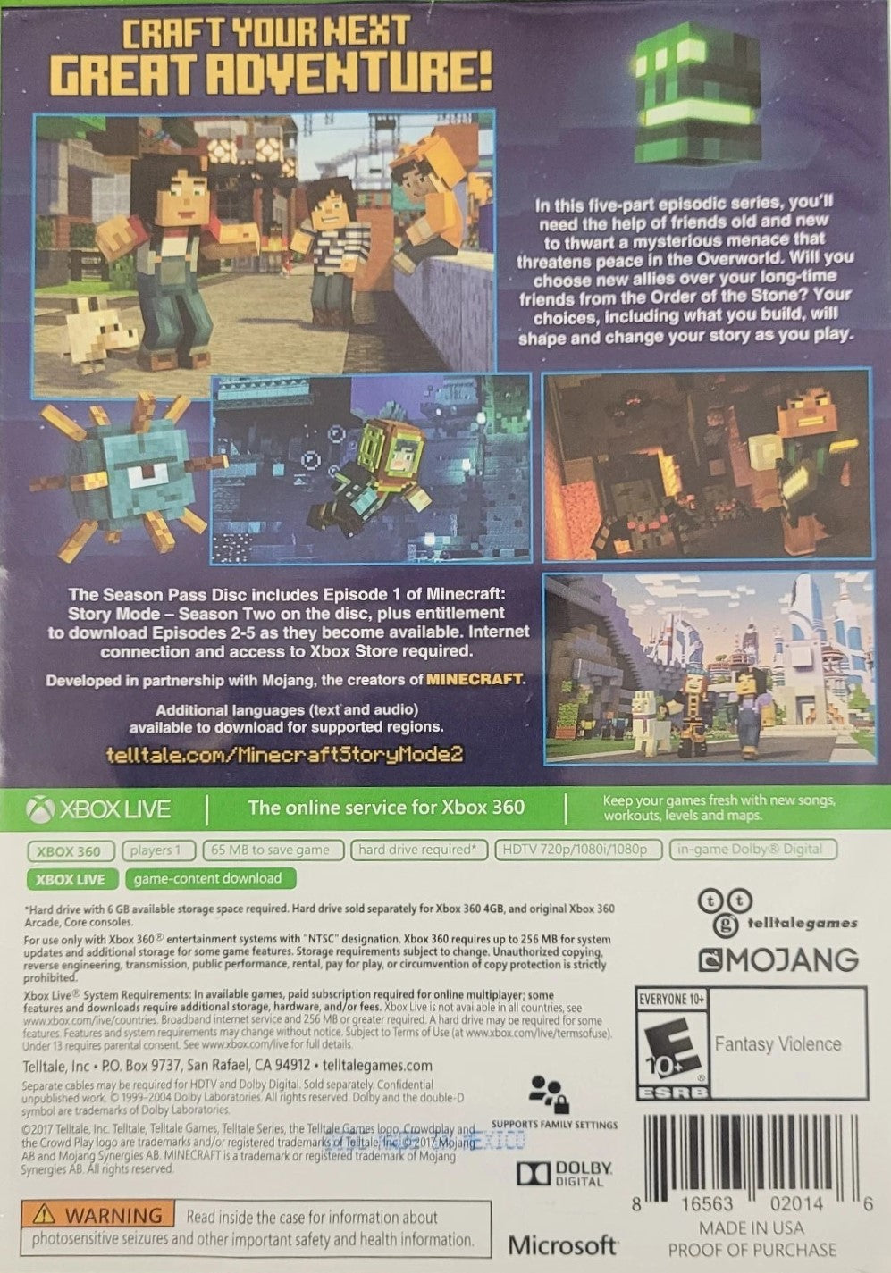 Minecraft: Story Mode Season Two Xbox 360 - Video Game - Used - CaveGamers - Image 2