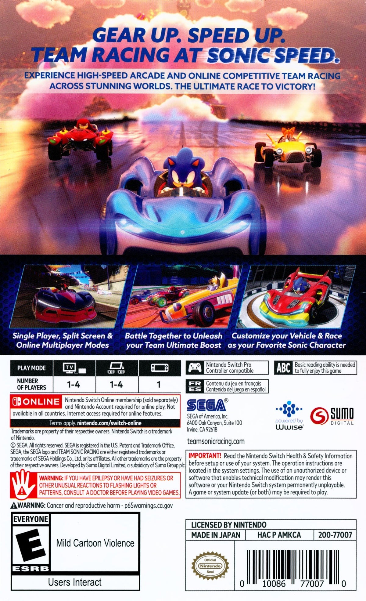 Team Sonic Racing Switch - Video Game - Used - CaveGamers - Image 2
