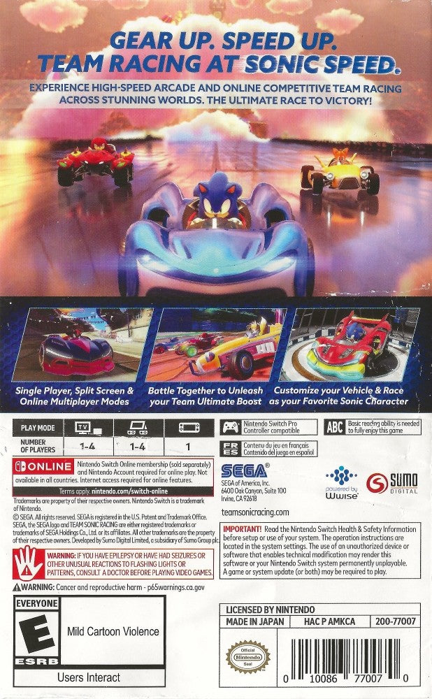 Team Sonic Racing Switch - Video Game - Used - CaveGamers - Image 2