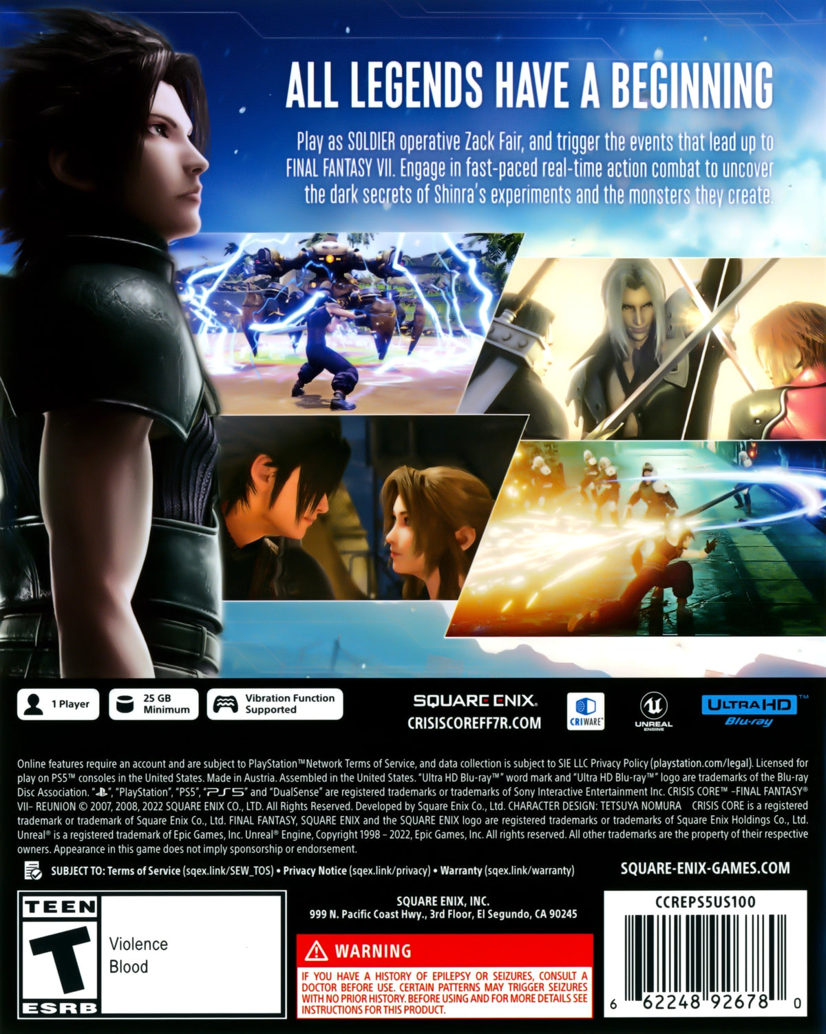 Crisis Core: Final Fantasy VII Reunion PS5 - Video Game - Used - CaveGamers - Image 2