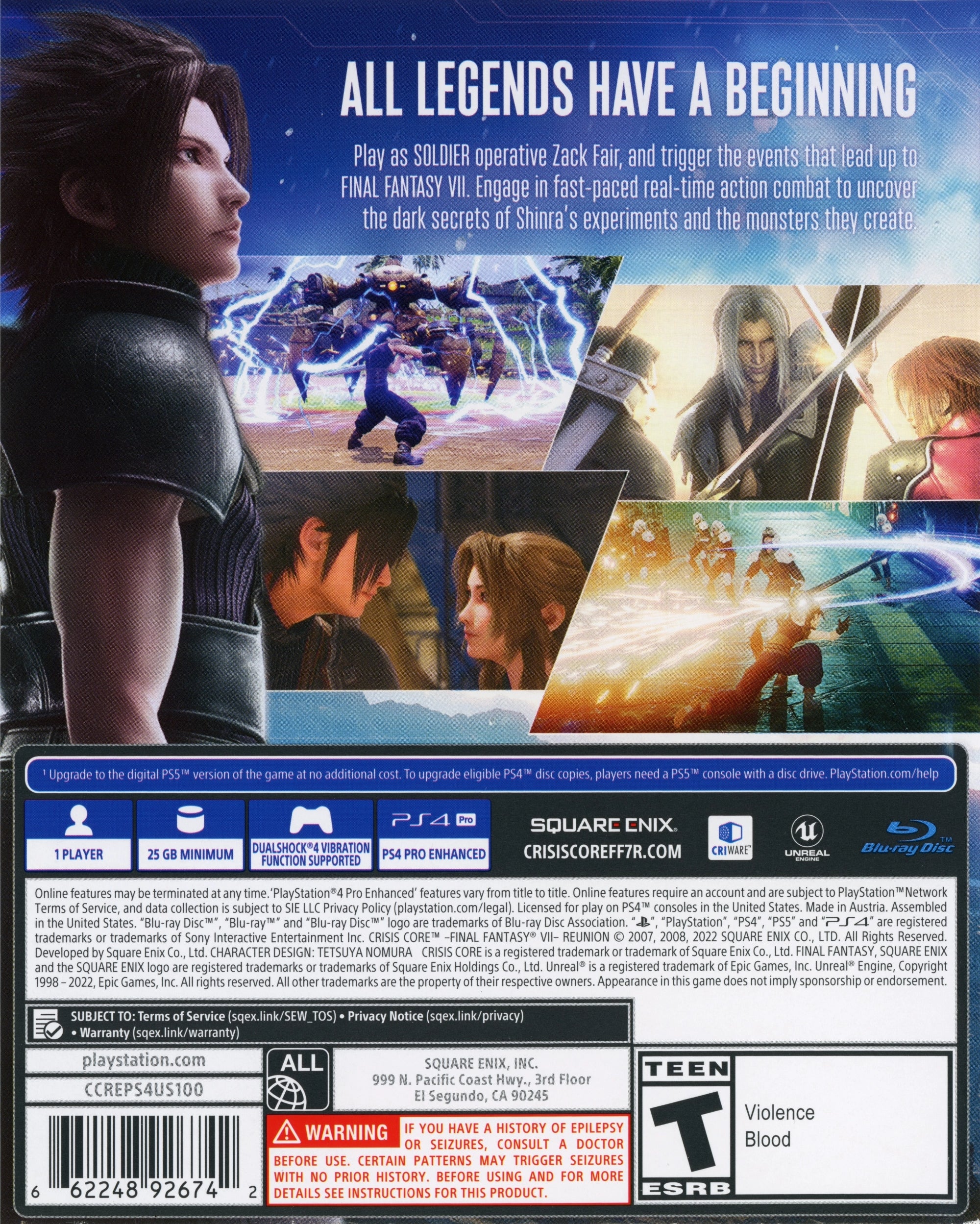 Crisis Core: Final Fantasy VII Reunion PS4 - Video Game - Used - CaveGamers - Image 2