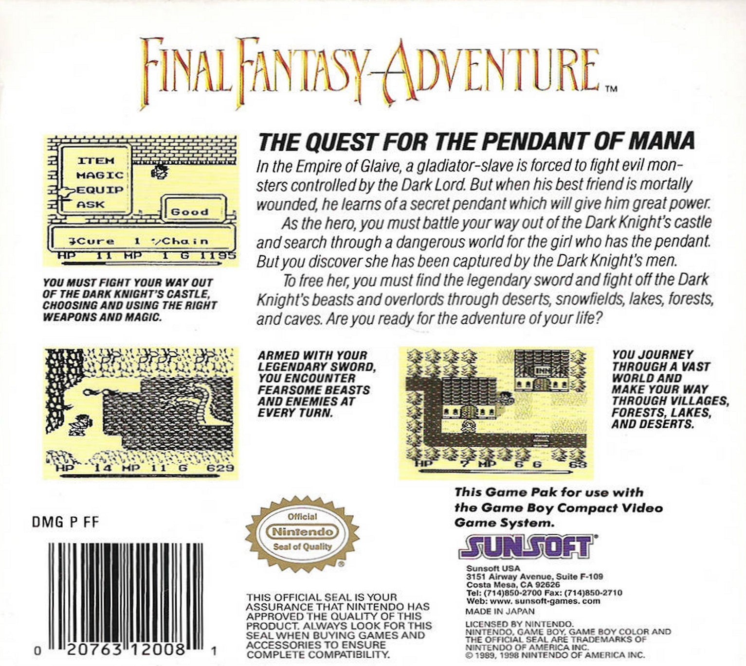 Final Fantasy Adventure Game Boy - Video Game - Used - CaveGamers - Image 2