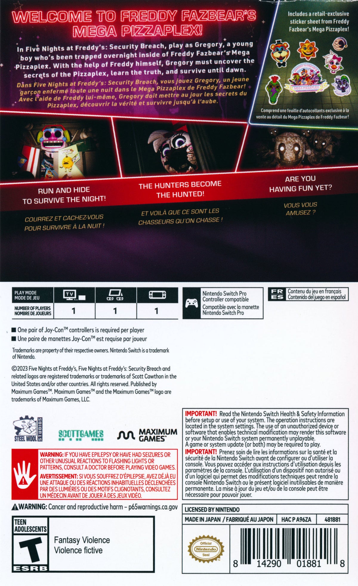 Five Nights at Freddy's Security Breach Switch - Video Game - Used - CaveGamers - Image 2