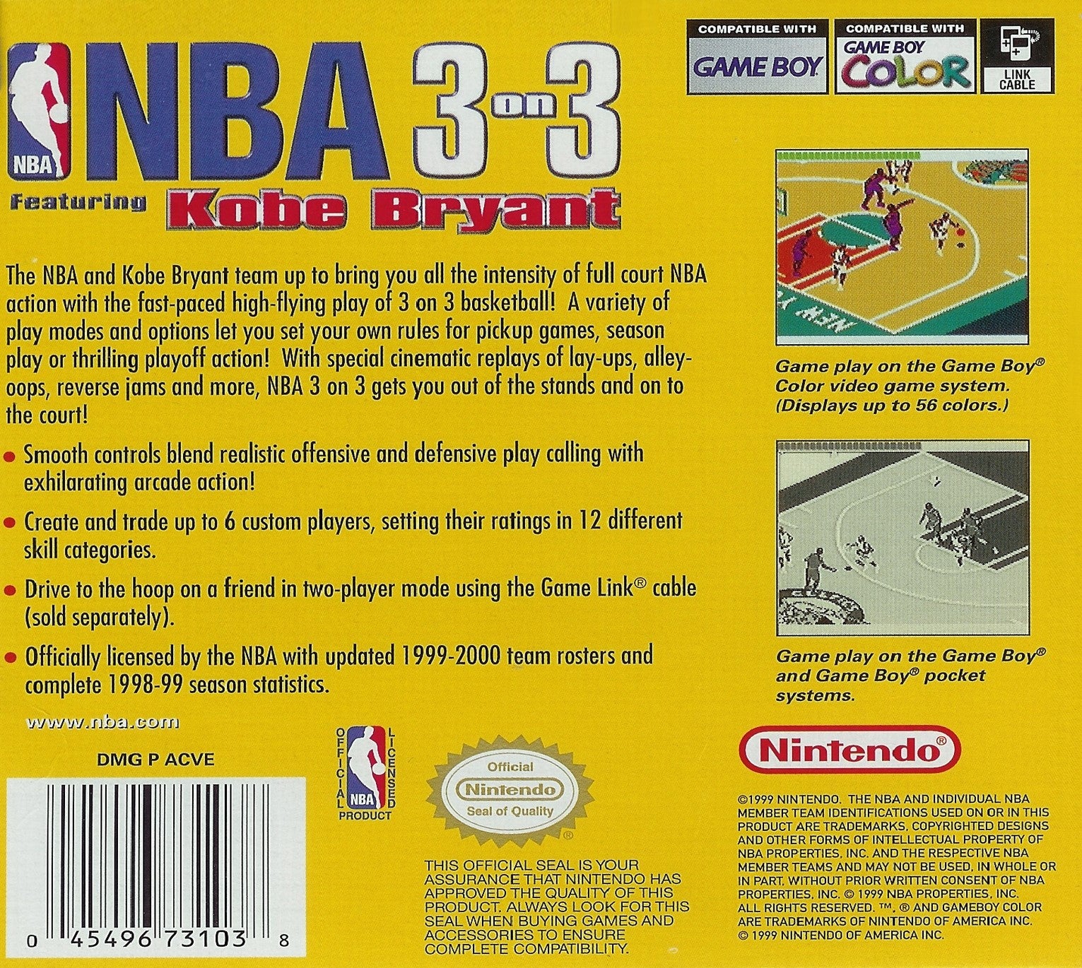NBA 3 On 3 Featuring Kobe Bryant Game Boy Color - Video Game - Used - CaveGamers - Image 2