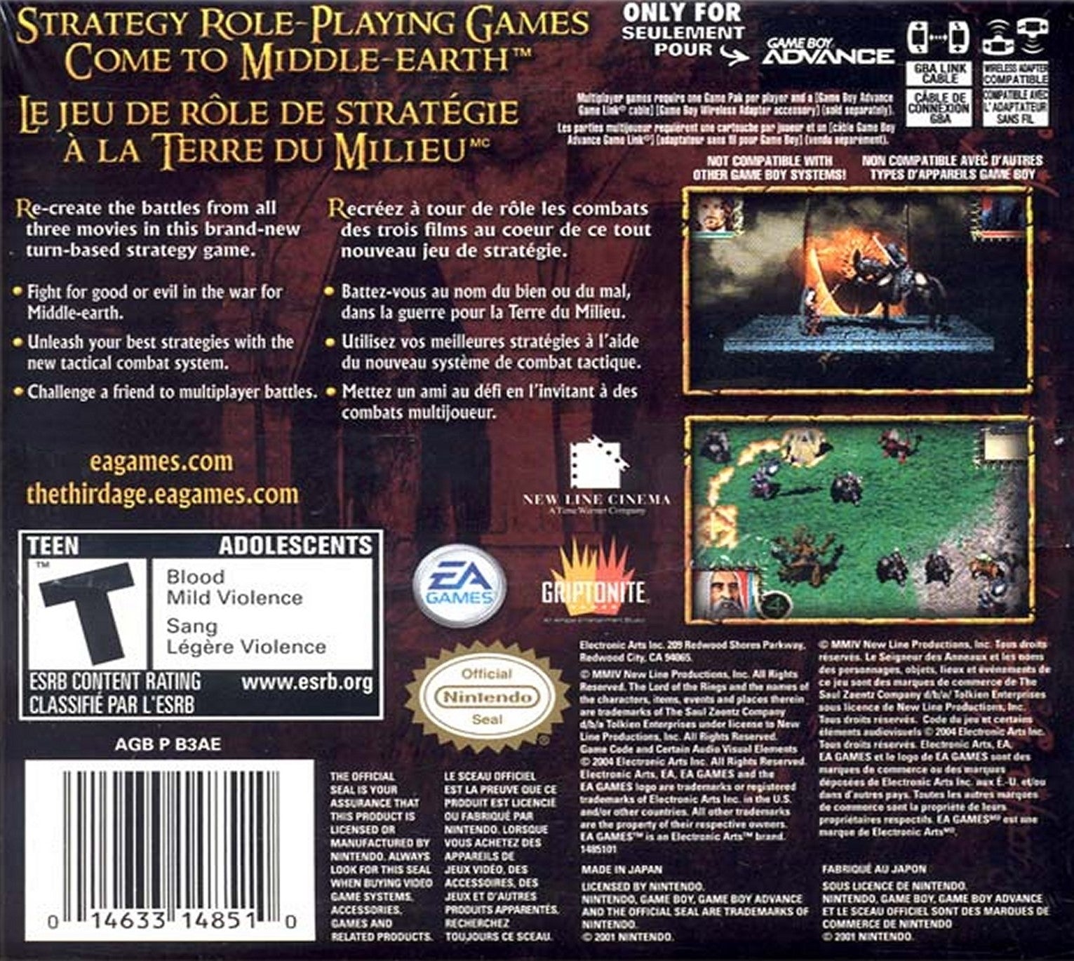 The Lord of the Rings: The Third Age Game Boy Advance - Video Game - Used - CaveGamers - Image 2