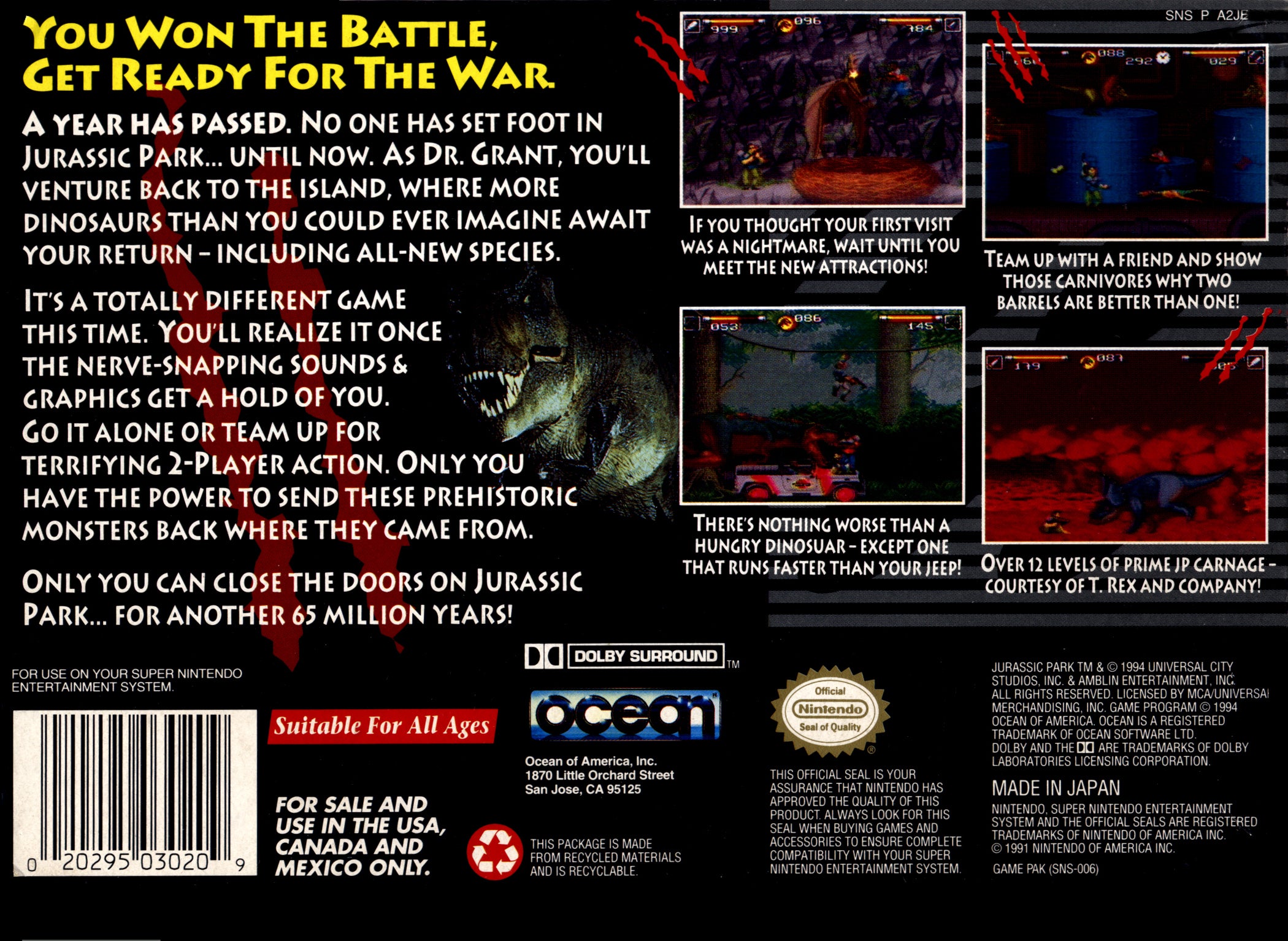 Jurassic Park Part 2: The Chaos Continues SNES - Video Game - Used - CaveGamers - Image 2