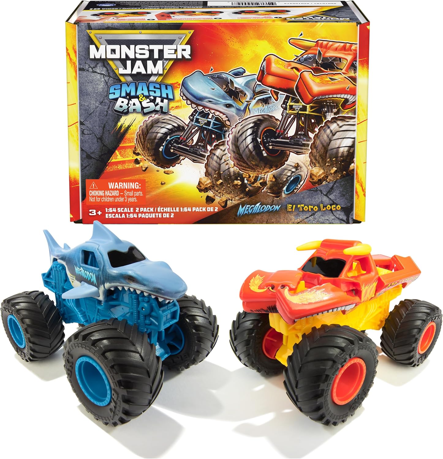 Monster Jam Smash & Bash 2-Pack Monster Trucks Megalodon & El Toro Loco Action Figures - Toys - New - CaveGamers