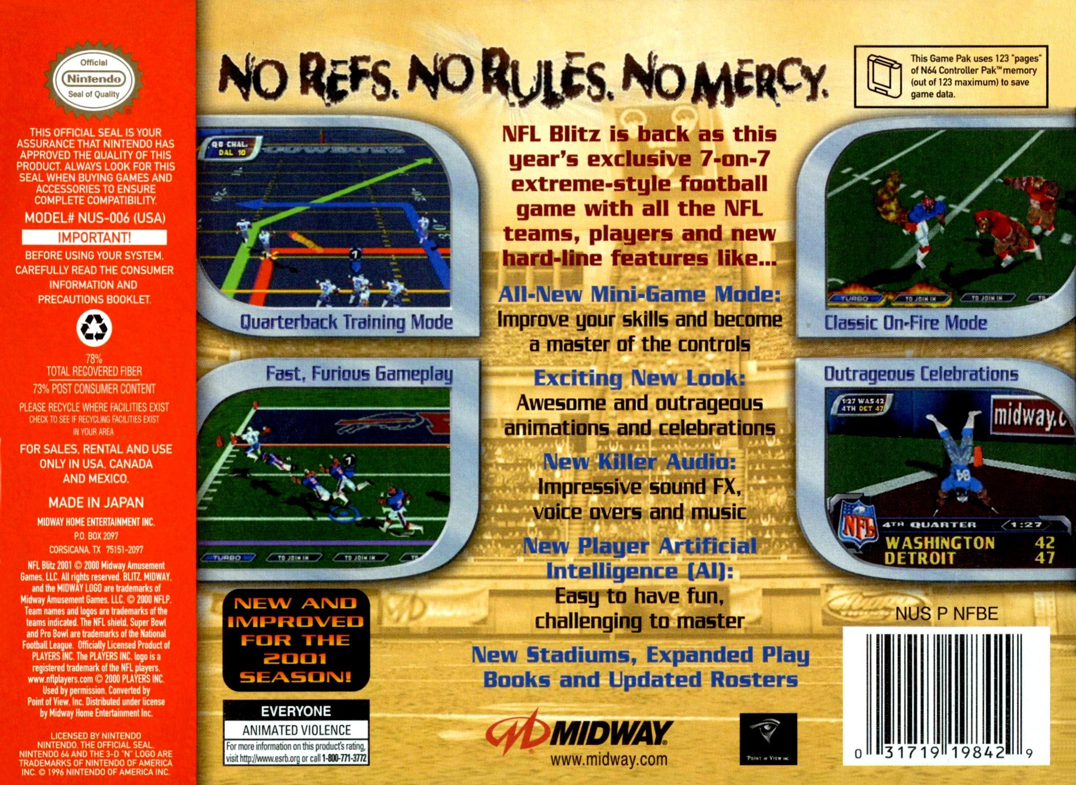 NFL Blitz 2001 N64 - Video Game - Used - CaveGamers - Image 2