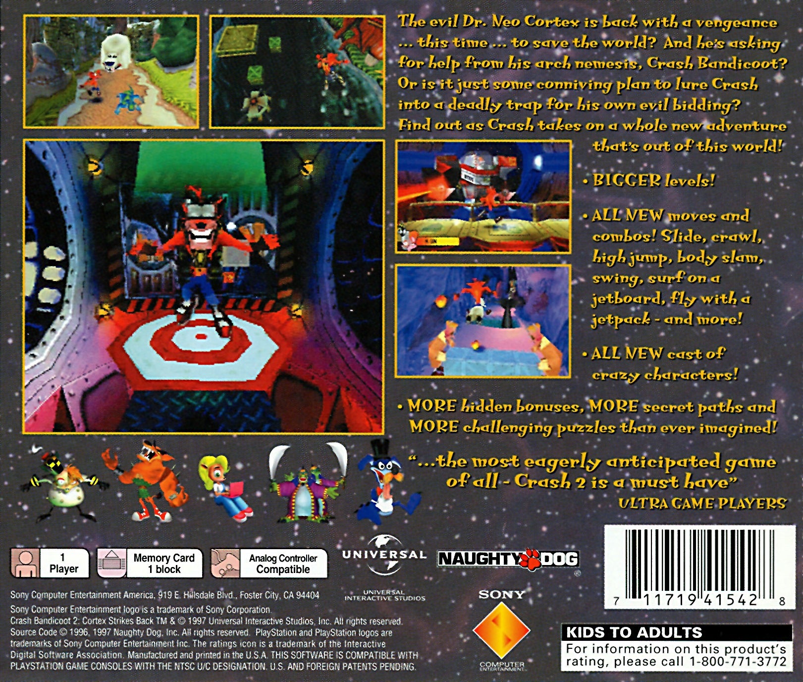 Crash Bandicoot 2: Cortex Strikes Back Playstation - Video Game - Used - CaveGamers - Image 2