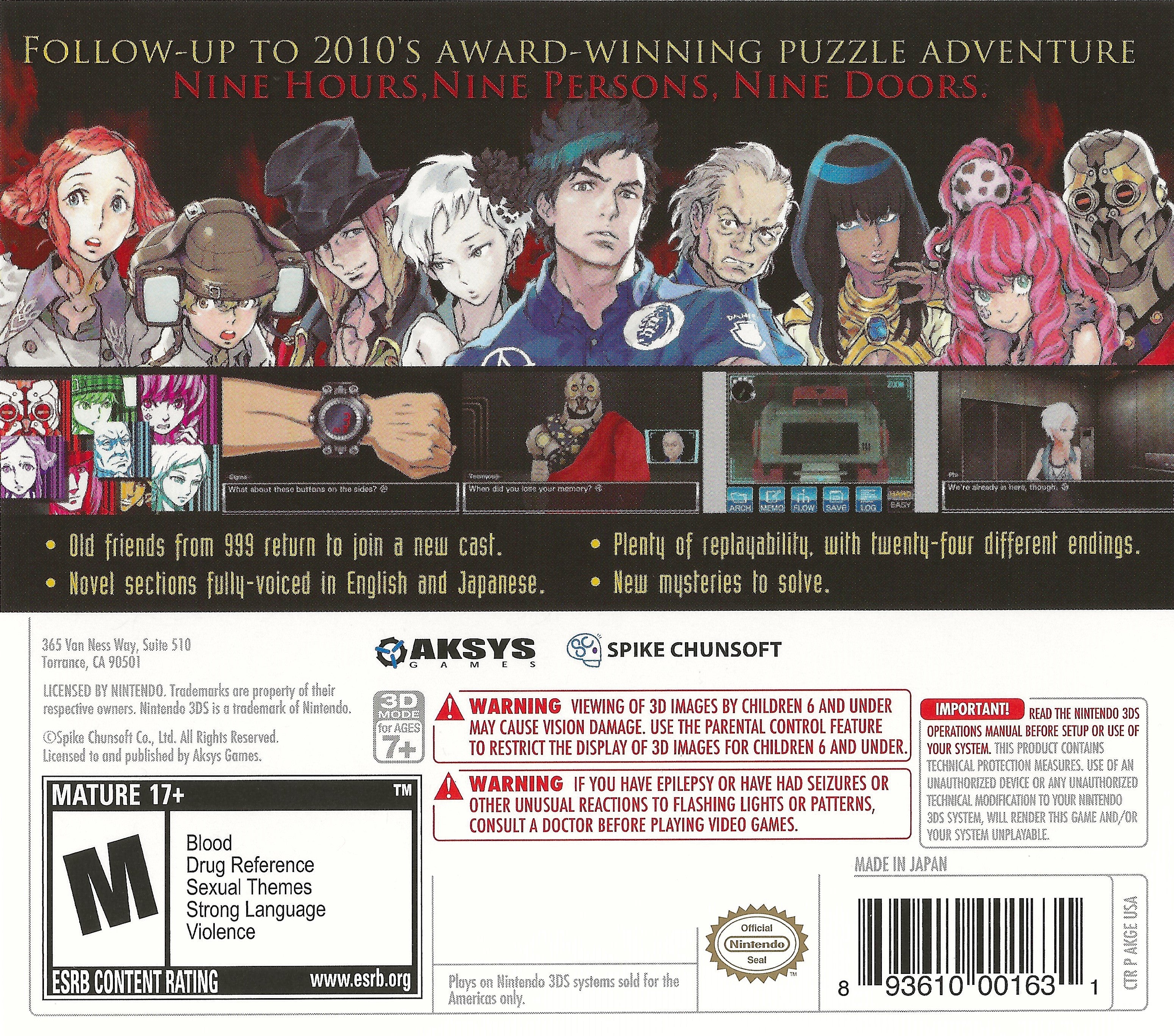 Zero Escape: Virtue's Last Reward 3DS - Video Game - Used - CaveGamers - Image 2