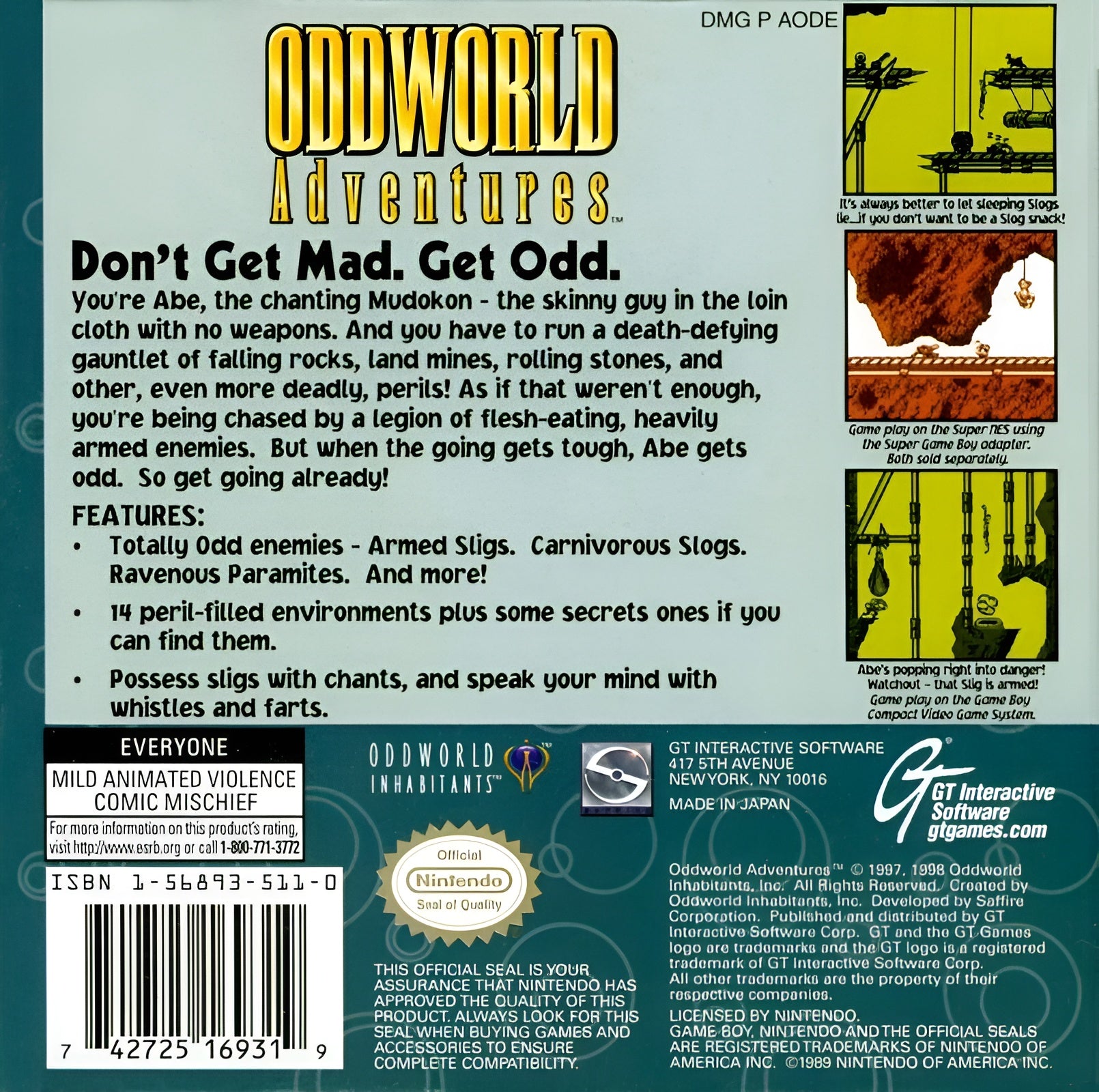 Oddworld Adventures Game Boy - Video Game - Used - CaveGamers - Image 2
