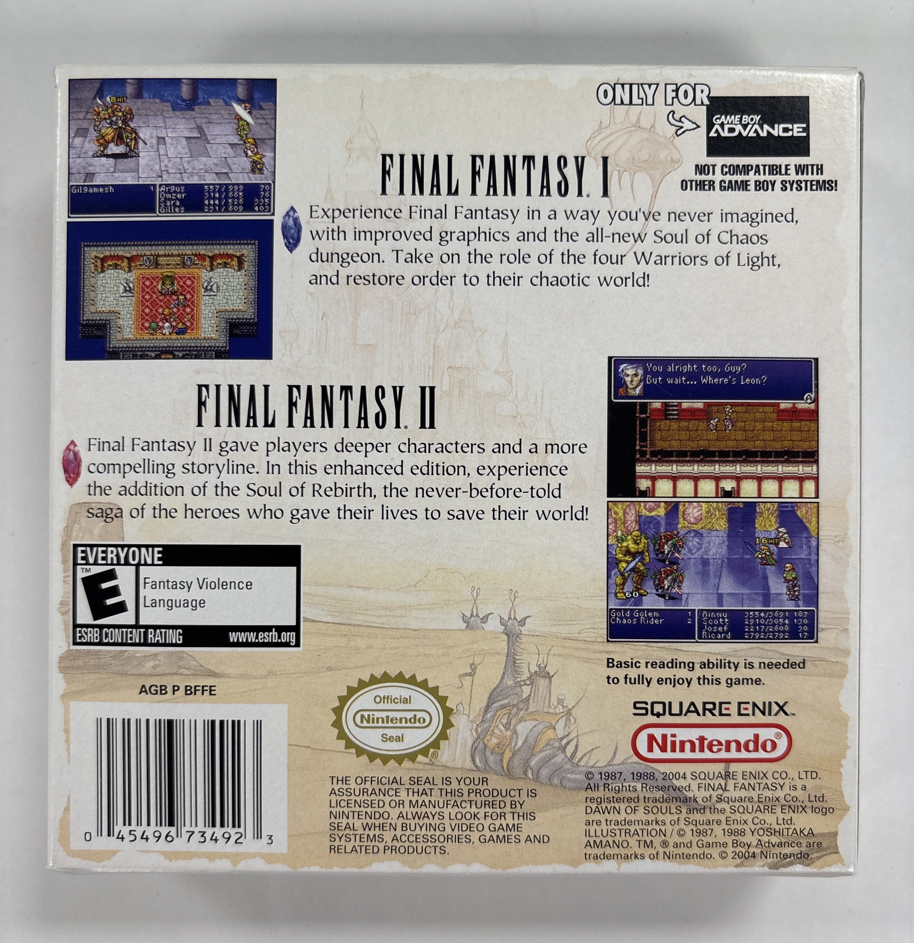 Final Fantasy I & II: Dawn of Souls - Nintendo Game Boy Advance NO GAME Box & Manuals Only