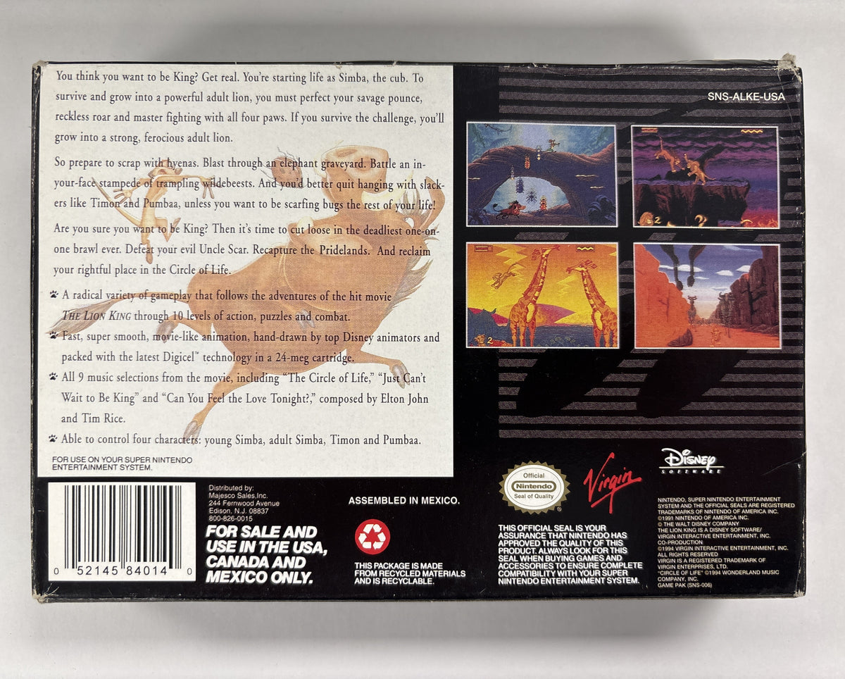 The Lion King - Super Nintendo SNES Box & Manual Only No Game