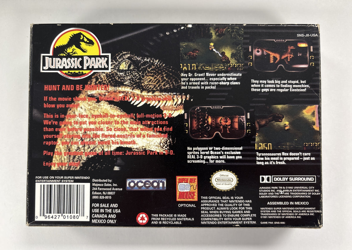 Jurassic Park - Super Nintendo SNES Box & Manual Only No Game